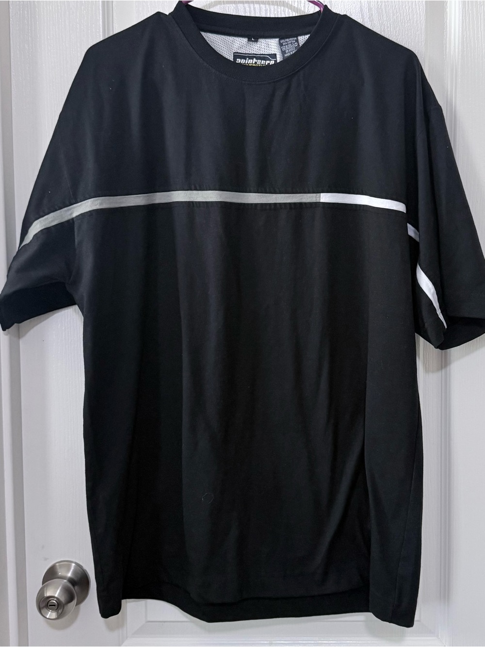 Black Short-Sleeve Crewneck Shirt with Reflective Stripe